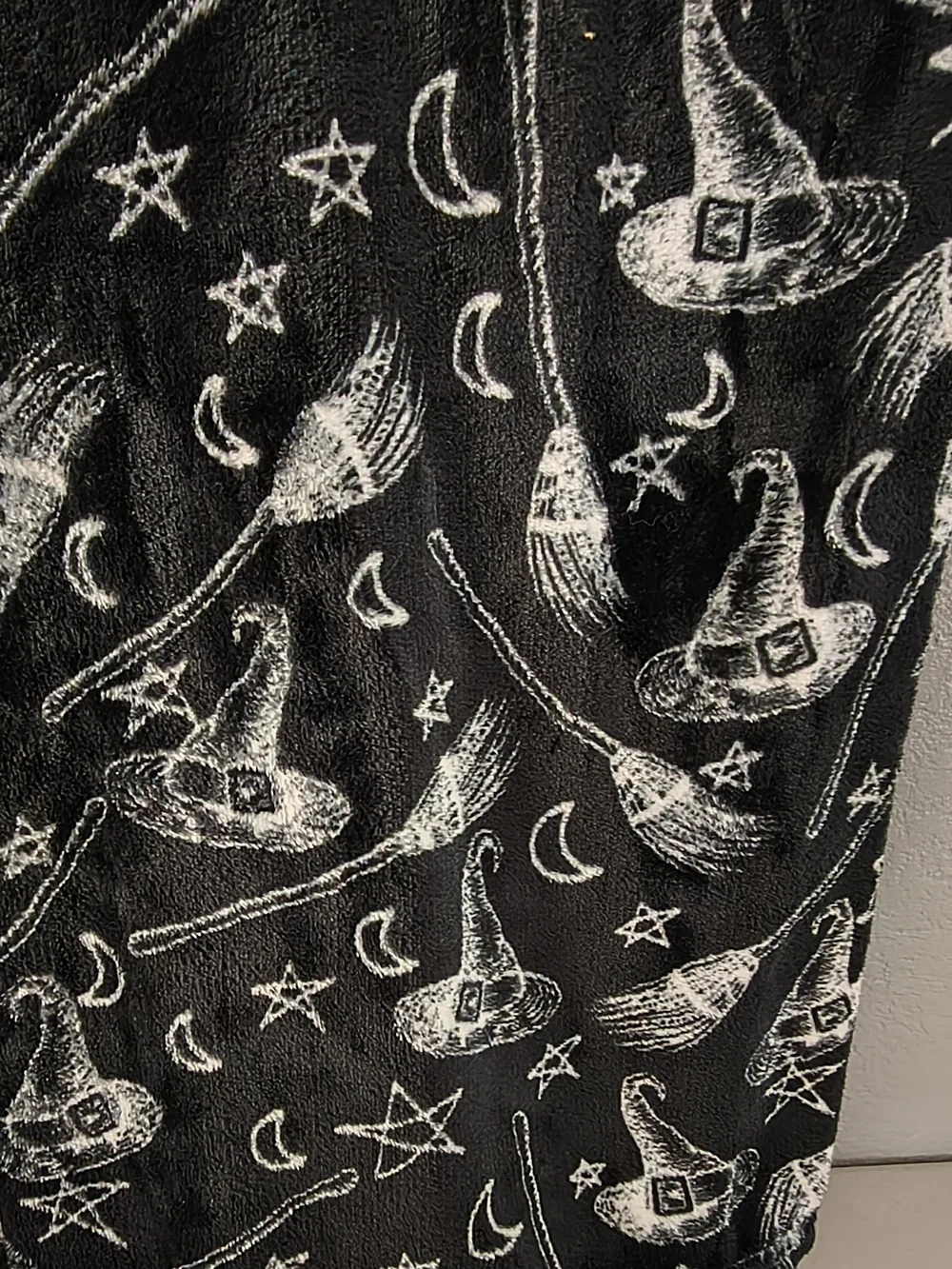 Halloween Black Throw Blanket Witchy Mystical Brooms Witch Hats Decor